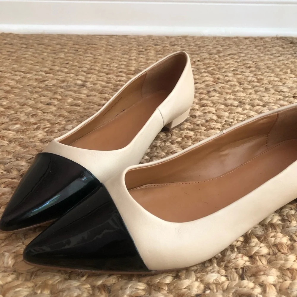 New: J Crew Marina leather pointy cap-toe flats. Size 9.5